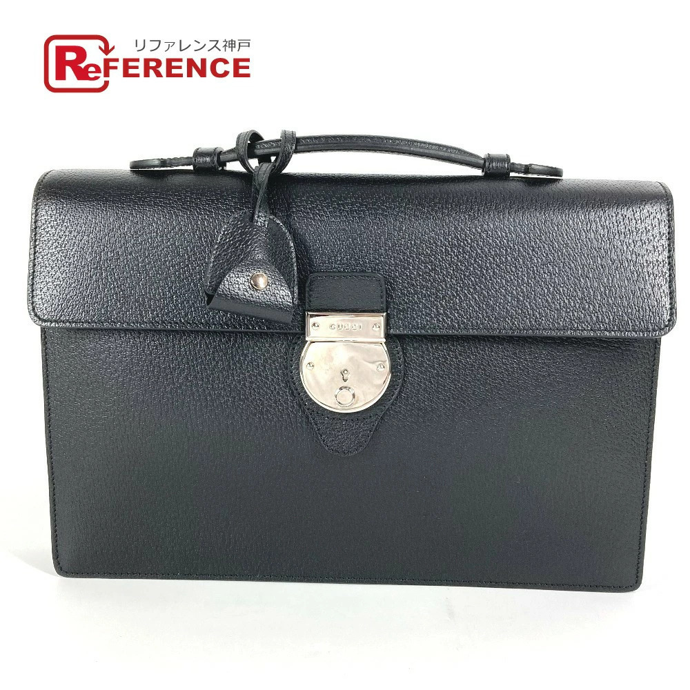 GUCCI Logo Business Bag Briefcase Handbag Leather Black